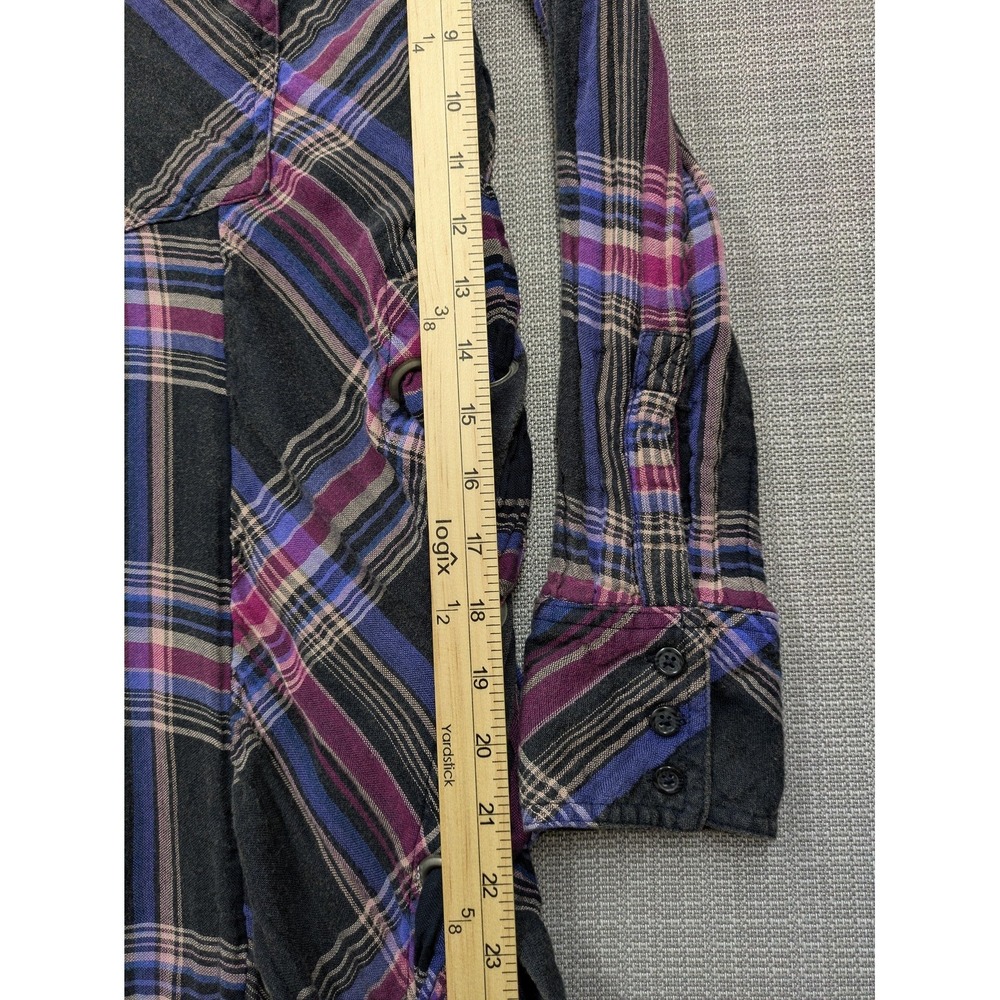 Free People Tunic Shirt Womens Medium Black Plaid Button Up Side Strap Detail - Picture 9 of 11